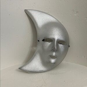 Silver Moon Face Wall Art - Silver Crescent Mask